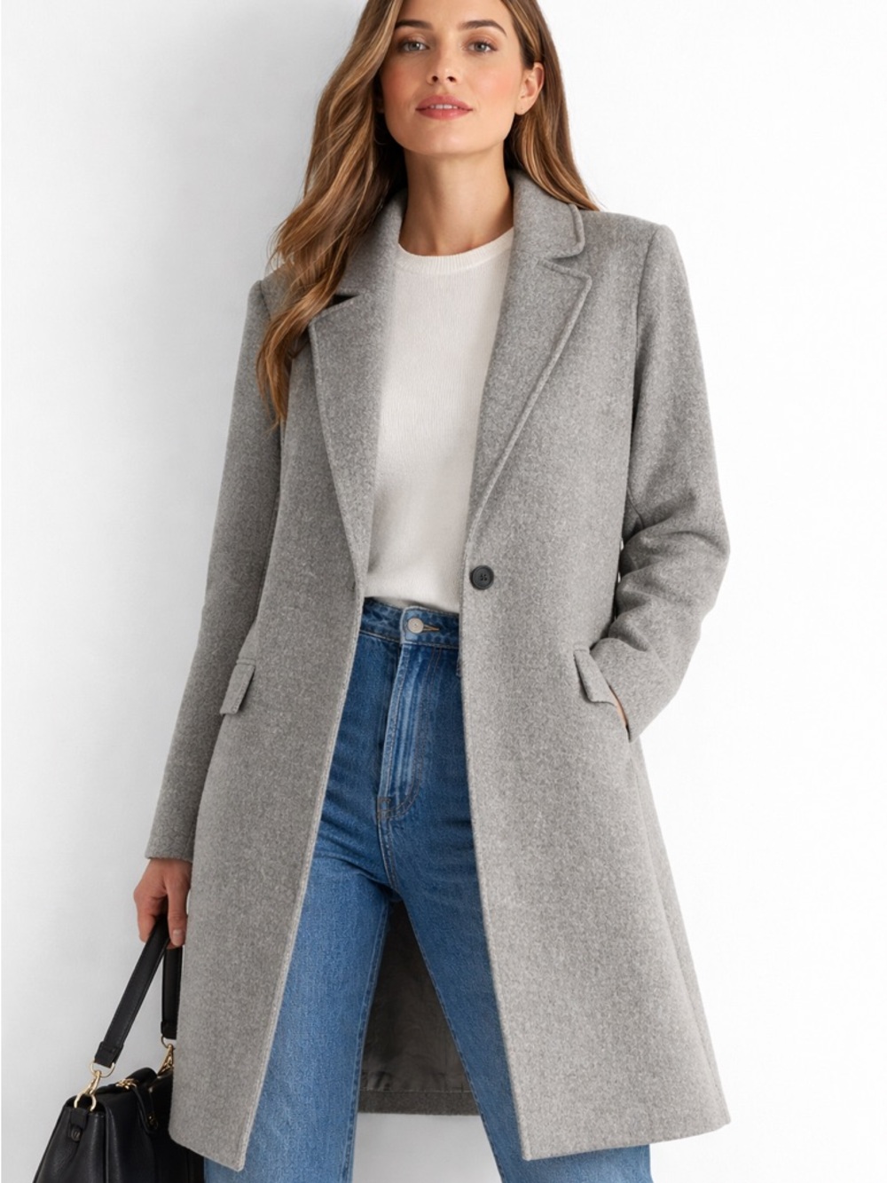 Topshop Grey Wool Blend Long Coat Snap Front US 6